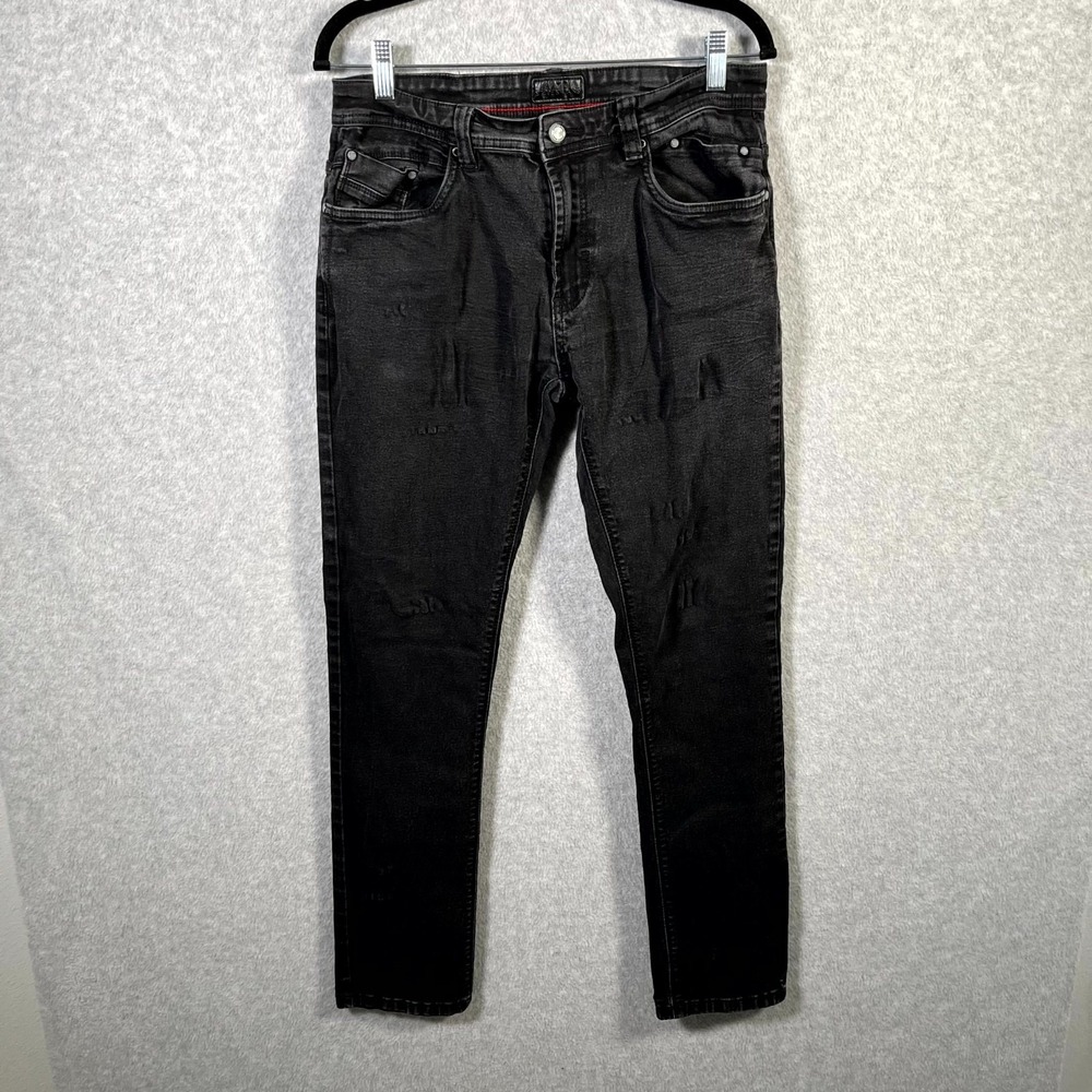 Steve's Jeans Mens 32/32 Black Denim Stretch Dark Wash Everyday Wear Skinny Leg